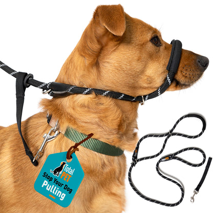 Total Pet Figure of 8 Dog Lead - Anti Pull Stop Dogs Pulling - Rope Slip Leads with Padded Nose Support (Medium/Large) Black