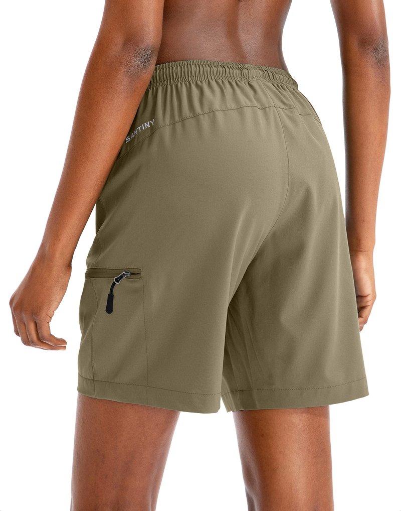 SANTINY Women's 5''/ 7''/9'' Hiking Cargo Shorts Quick Dry Lightweight Summer Shorts for Women Athletic Golf Zipper Pockets(Dusty Khaki_M)