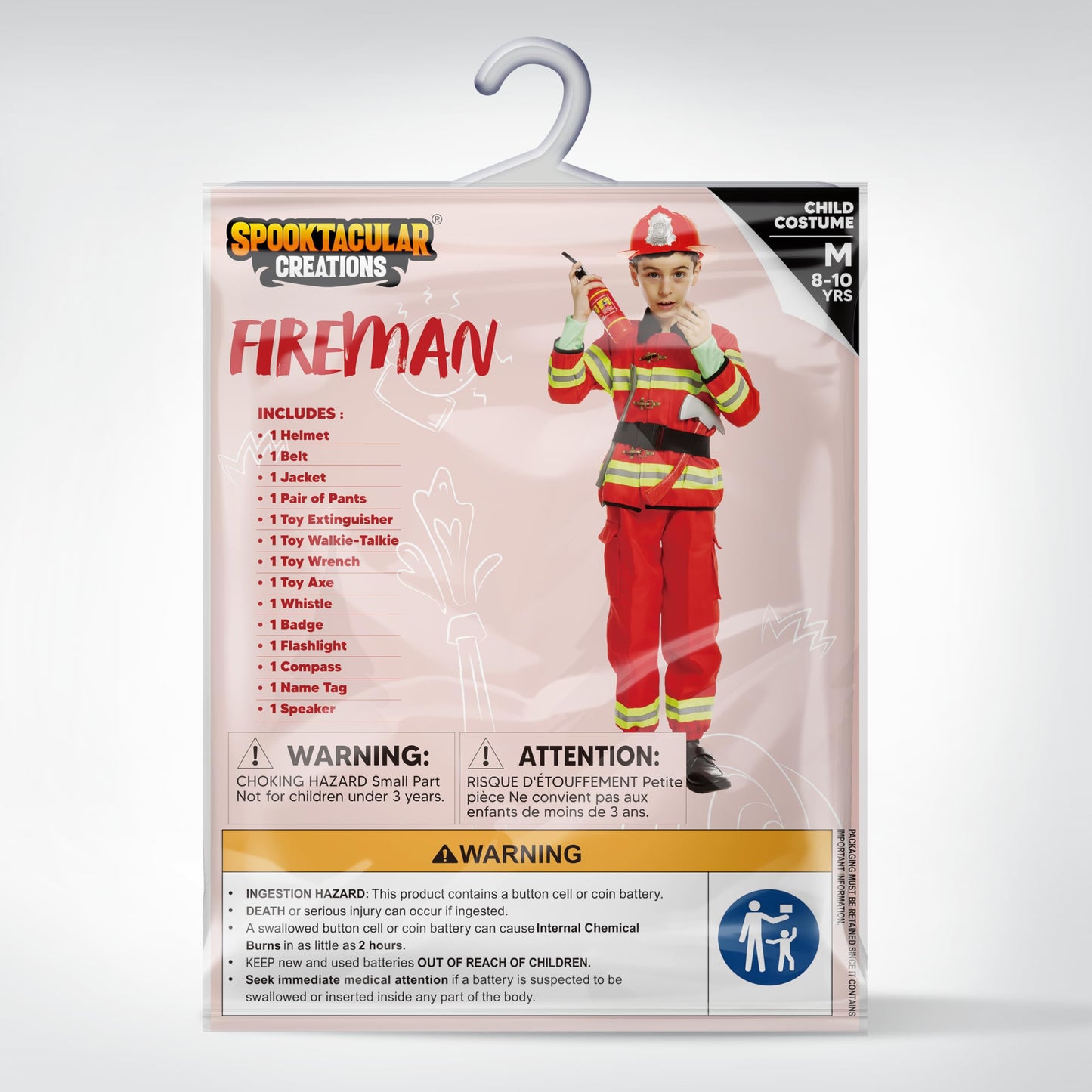Spooktacular Creations Halloween Boys Fireman Costume, Firefighter Costume for Kids, Red Toddler Fireman Jumpsuit Accessories Set for Dress-up and Roleplay Party (3T, 3-4 yrs)