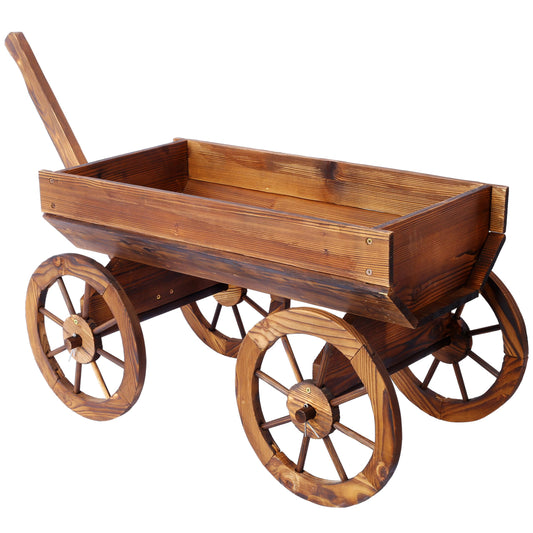 SwingIt Wood Wagon Flower Planter Pot Stand W/Wheels Home Garden Outdoor Decor