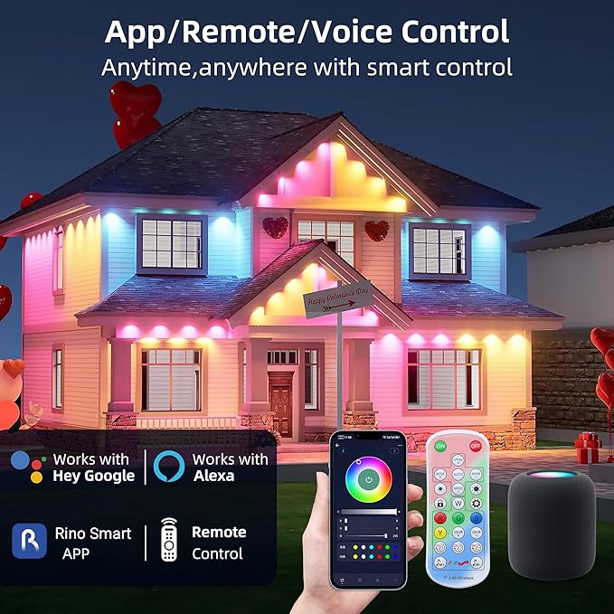Permanent Outdoor Lights for House, 100ft Smart RGB&IC LED Eaves Light, Daily and Accent Lighting, 212 Scene Modes, Alexa & Google Assistant Compatible, Daily Party Halloween Christmas Decor