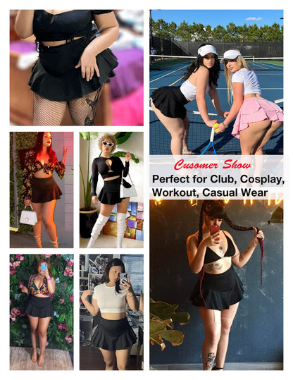 Avidlove Mini Skirt for Women Sexy Ruffle Trim Lingerie Skirt Short High Waist Double Layer Hem Solid Skirt(Black,XL)