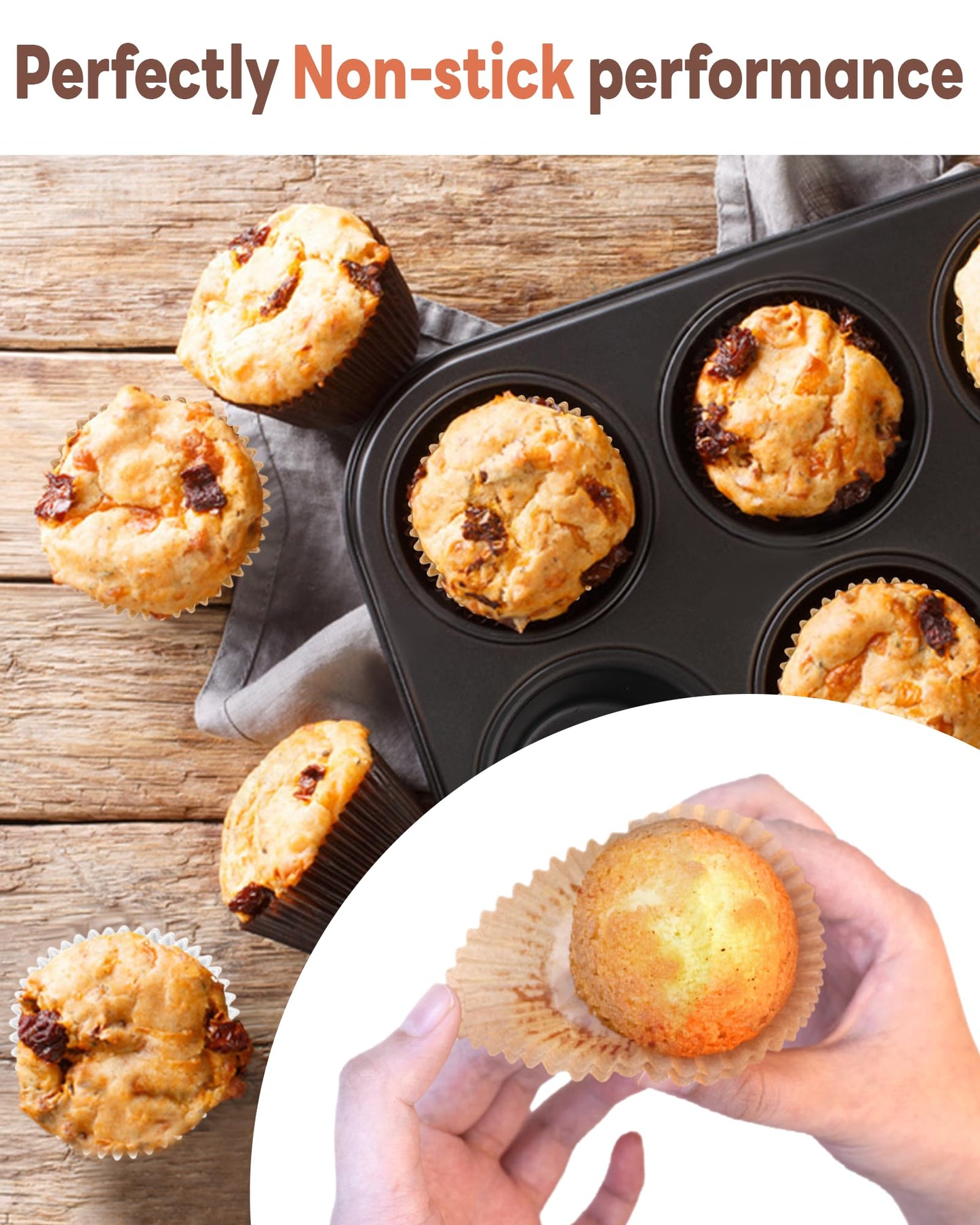 Bake Choice Non-stick 200pcs Standard Cupcake Liners for Baking, Natural, Food-grade Cupcake Wrapper, Greaseproof Parchment Muffin Liners