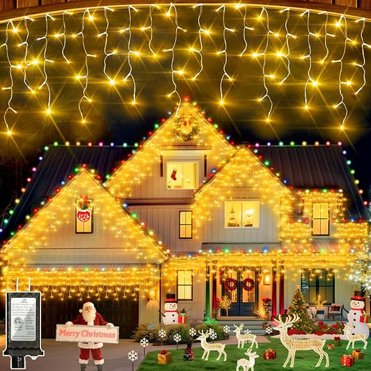 1332 LED 132ft Christmas String Lights Outdoor, 12 Modes Dimmable Curtain Lights with 296 Drops, Waterproof Fairy Lights with Timer for Bedroom Window Holiday Wedding Home Xmas Decor, Warm White