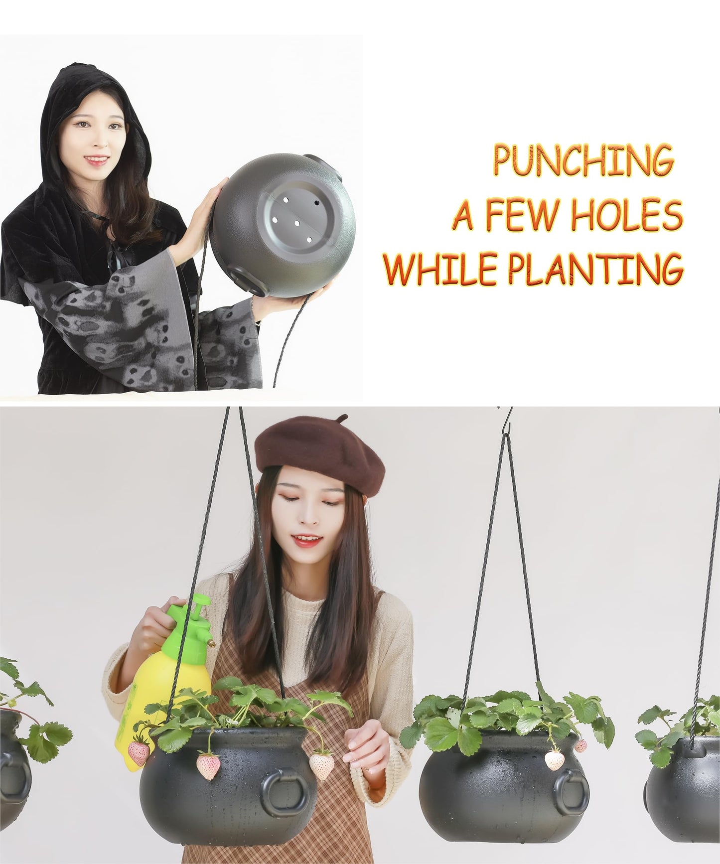 GLOCAMPING 5 in 1(11",7.4”, 5.5”, 3.7”, 2.8”) Package Large Black Plastic Witch Cauldron Kettle, Candy Holder, Party Favor Decoration for St. Patrick’s Day & Halloween