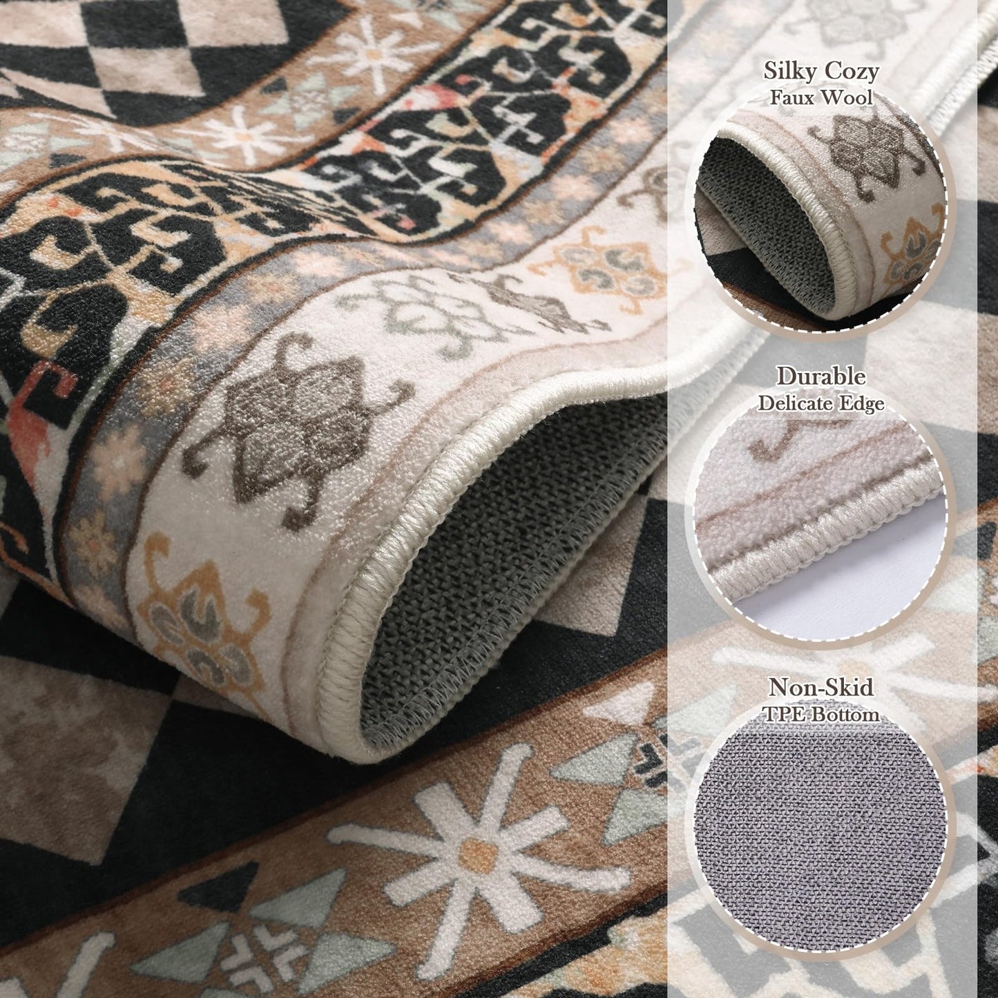 Wonnitar Washable 3x5 Checkered Kitchen Rug, Black and Brown Trellis Rugs for Bedroom, Stain Resistant Non Slip Funky Carpet Throw Rugs for Bathroom Entryway Laundry Living Room Home Decor(Black,3x5)