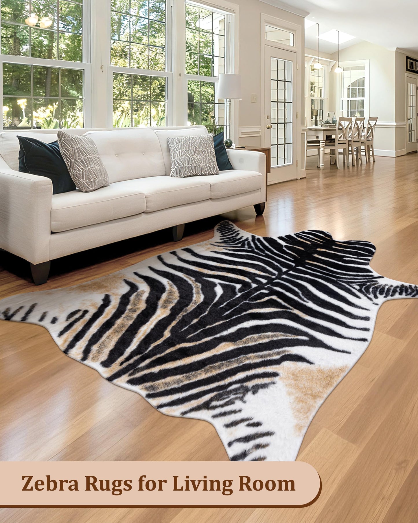 Zebra Rug Animal Print Rug: 6.2x8.2 Feet Large Washable Animal Shaped Area Rug Faux Fur Zebra Hide Carpet Funky Western Decor for Living Room Bedroom Home Office