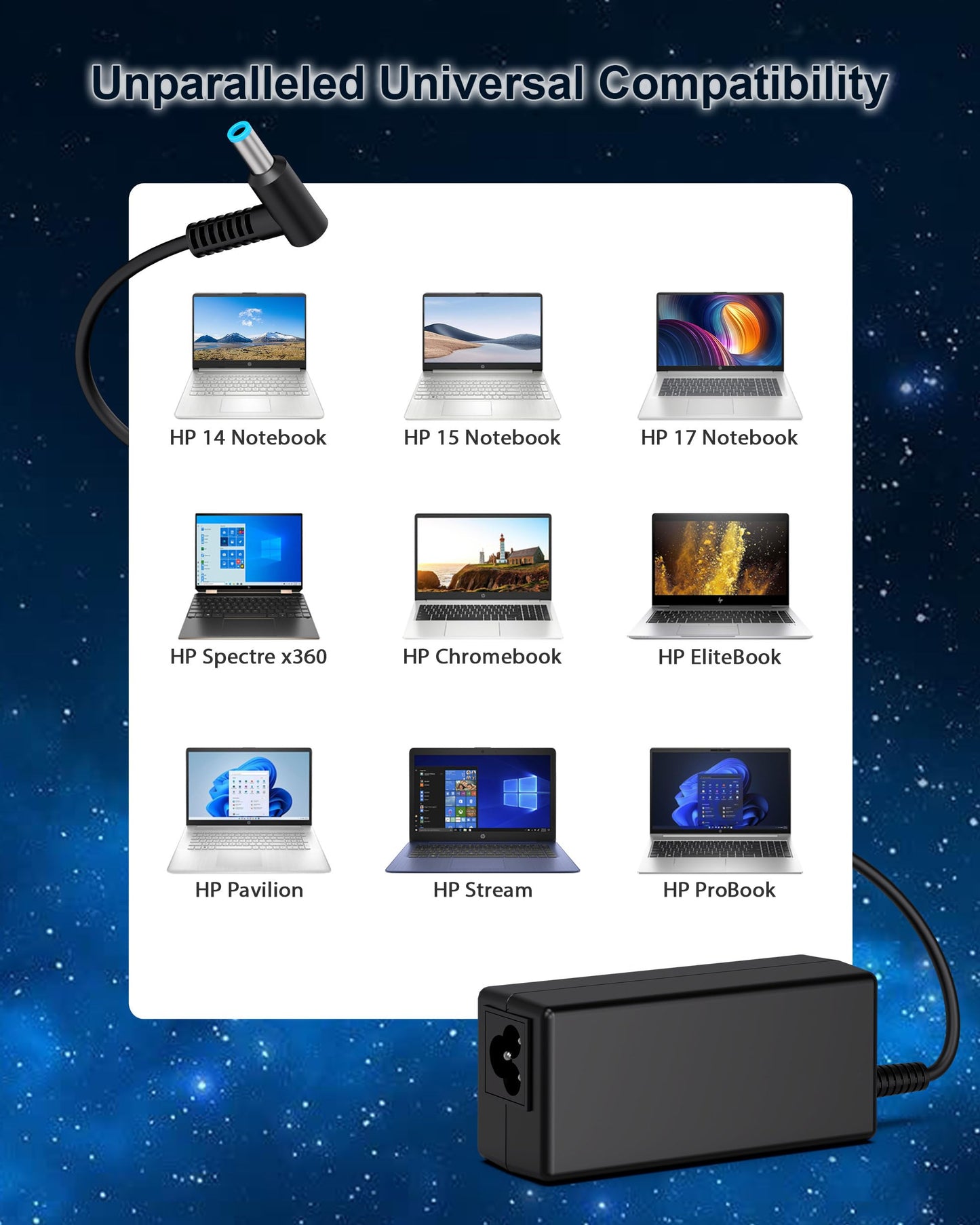 45W Charger Compatible with HP Laptop Charger, Blue Tip, Pavilion x360 11 13 15, Zbook 14u G4 G5 15u 15 G3, Notebook 15, Stream 13 11 14 AC Adapter with Power Cord