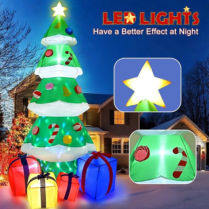 FRAMICS 10 FT Christmas Inflatable Outdoor Decoration, Inflatable Christmas Tree, Built-in LED Blow Up Christmas Decorations Outdoor, Colorful Christmas Tree Inflatable for Xmas Party Garden Decor