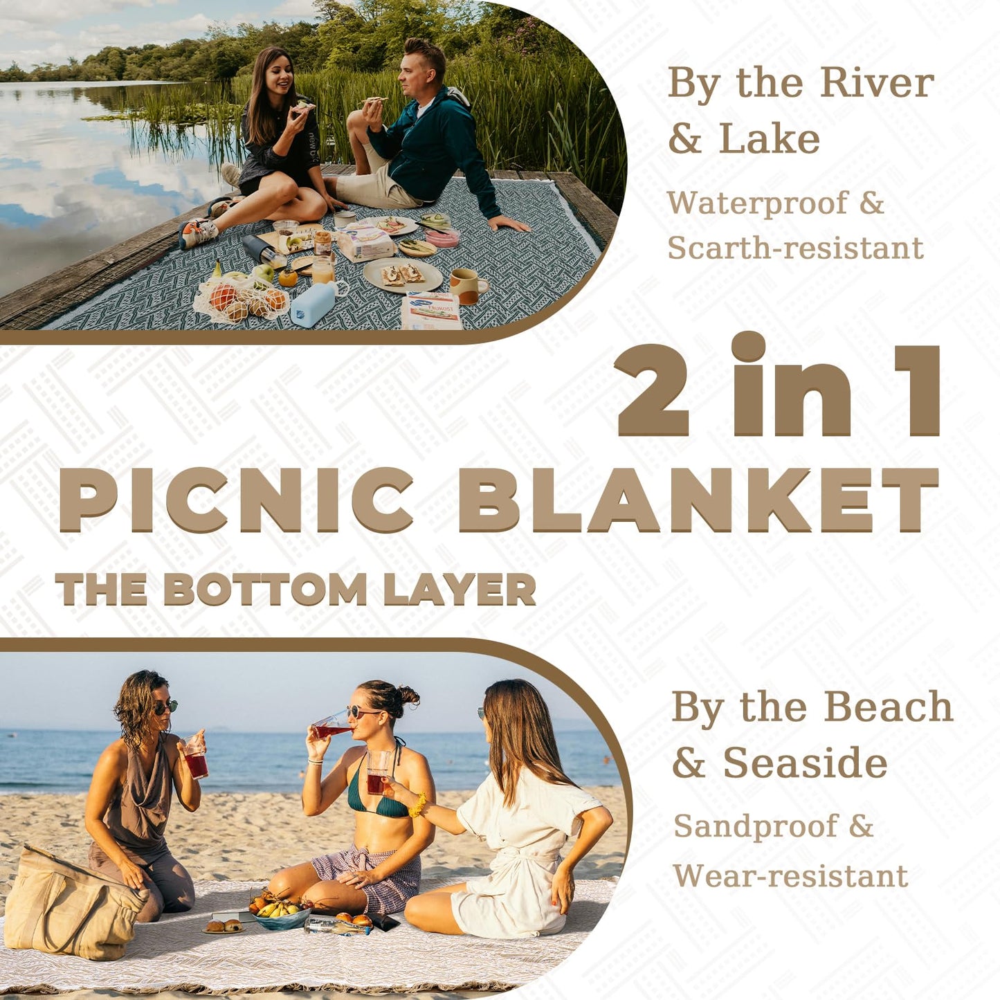 Genovega 2 in 1 Extra Large 80"* 80" Rug Picnic Blankets Waterproof Outdoor Beach Blanket Foldable Camping Mat Supplies Europe Travel Accessories Hawaii Necessities Hiking Items Yellow