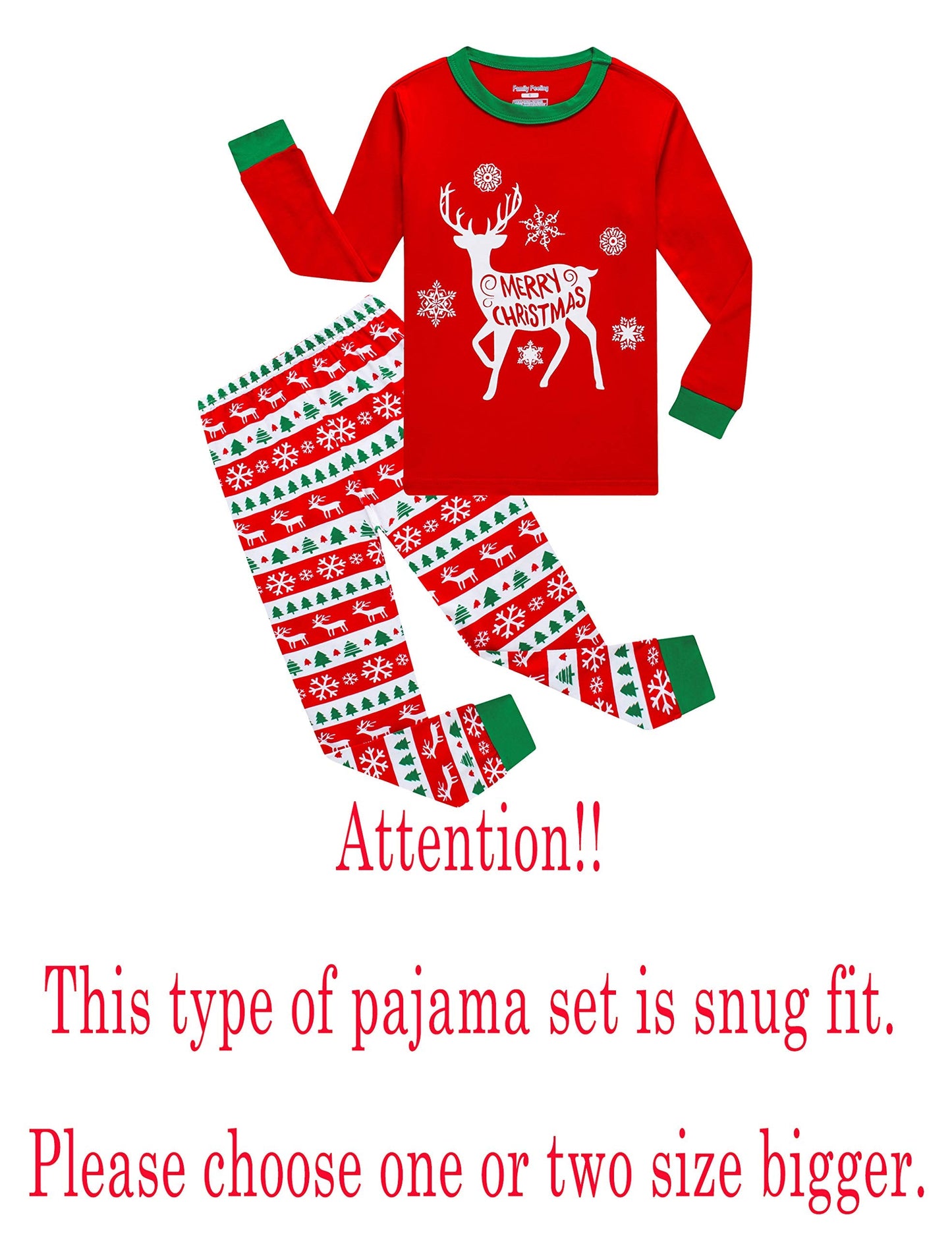 Family Feeling Little Boys Girls Holiday Christmas Reindeer Matching Family Long Sleeves Pajamas Set Size 8