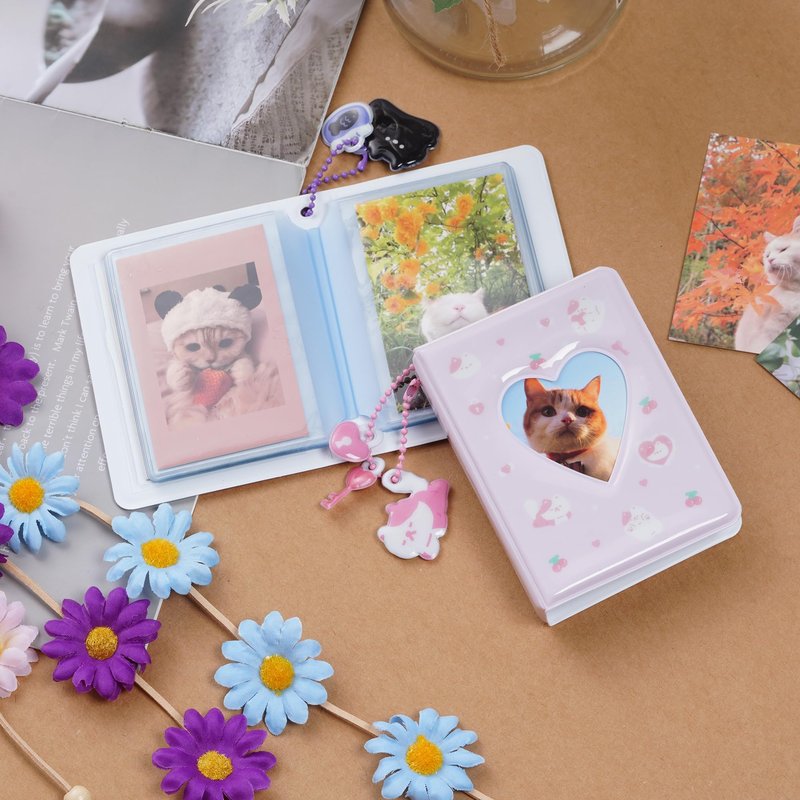 2 Pieces Photocard Binder Album, Mini Photo Album Kpop, 3 Inch Kpop Love Heart Hollow Photocard Binder, Mini Photo Card Book Holder for Collecting With Pendant DIY Keychian 40 Pockets