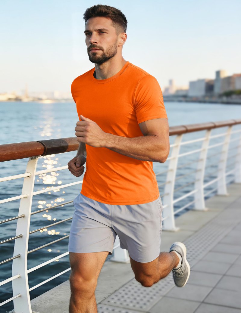Mens T Shirt UV Shirt Active T Shirts Quick Dry Crew Neck T Shirts Athletic Running Gym Workout Shirts Short Sleeve Tee Top Orange