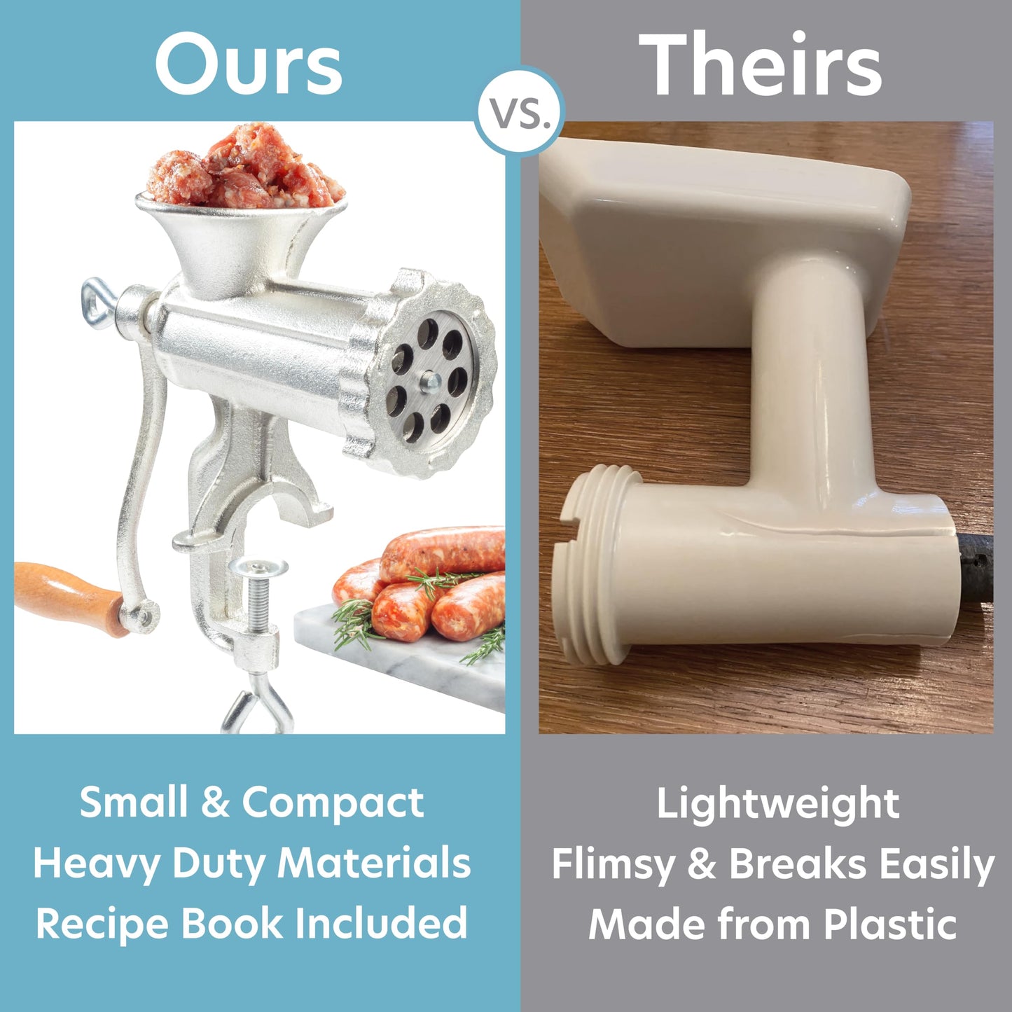 Meat Grinder with Tabletop Clamp- Cast Iron Meat Mincer and Sausage Maker Includes 3 Cutting Disks