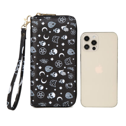 Fanwill Skull Halloween Wallet Gothic Purse For Women Wristlet Zip Around Goth Wallets Card Holder (Skull)