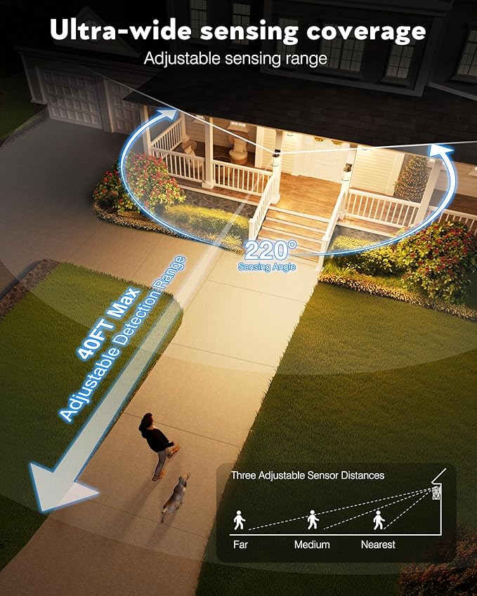 VIANIS White Motion Sensor Outdoor Wall Lights, 2 Packs Front Porch Lights Outdoor Wall Sconce Lantern, Anti-Rust Waterproof Exterior Lighting Fixtures Wall Mount, Dusk to Dawn Outside Garage Lights