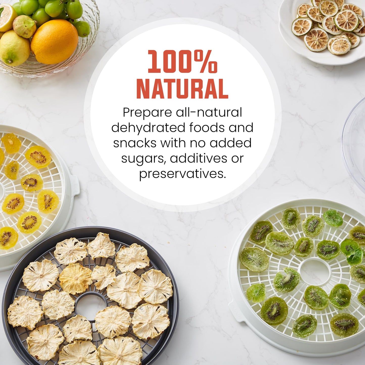 Elite Gourmet EFD329WD Digital Food Dehydrator with 5 BPA Free SlimStore™ Collapsible Trays for Compact Storage, Adjustable Timer and Temperature Controls, Jerky, Herbs, Fruit, Veggies, Snacks, White