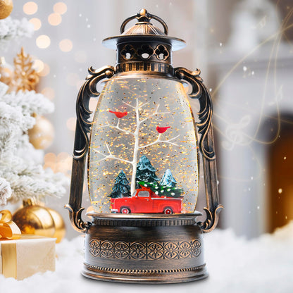 Extra Large Christmas Snow Globes Christmas Lantern, 13.8" Cardinal Musical Snow Globe 8 Songs 6H Timer Music Box Dual Power Snowglobes for Kids Adults Red Truck Lighted Christmas Decor Indoor Gifts