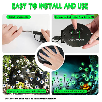 2025 Upgraded 6 Pack Halloween Decorations Outdoor, Green Solar Eyeball Lights, 36 LED Eye Balls Swaying Firefly Light Waterproof (Soft Glowing or Steady on) for Garden Lawn Pathway Grave Yard Decor