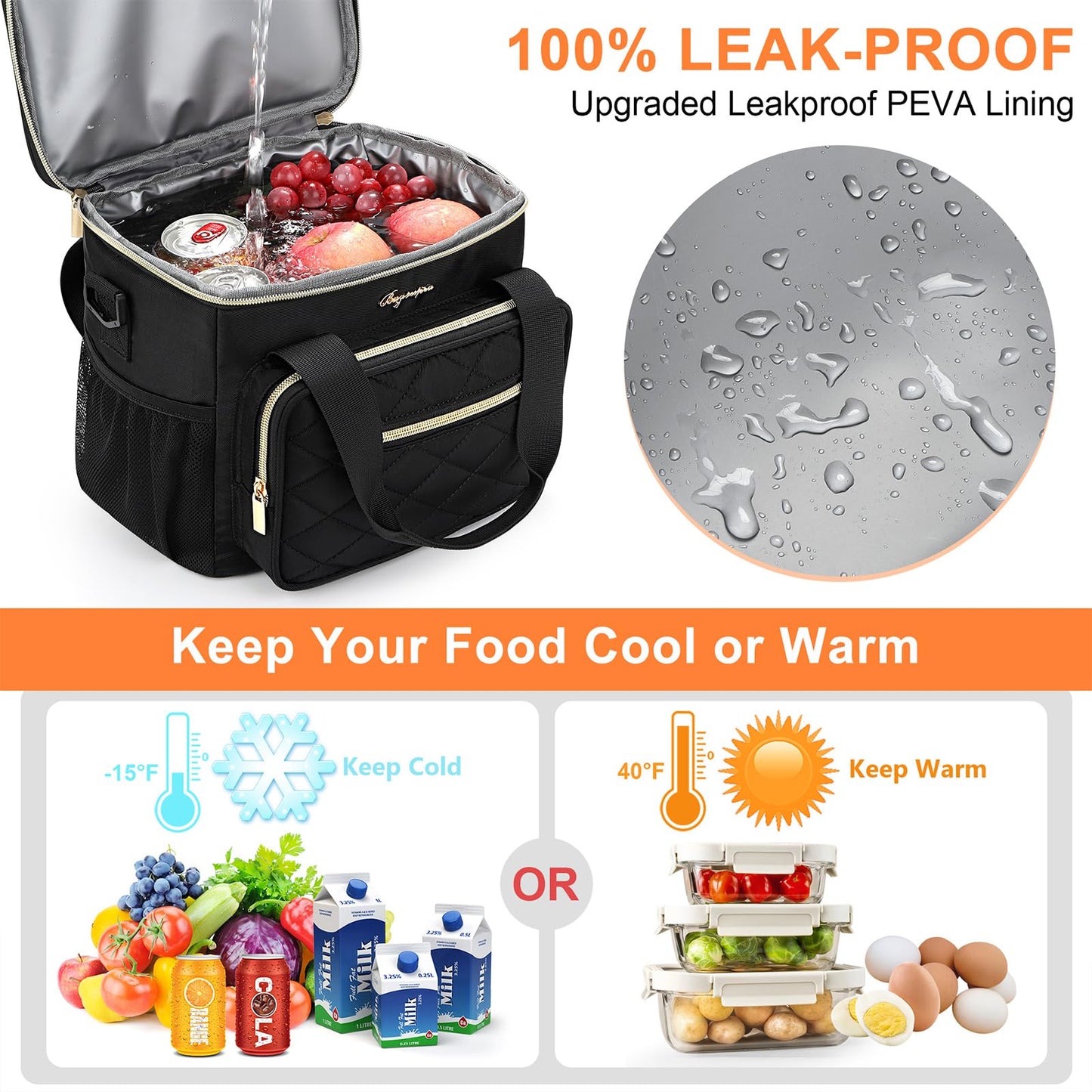 Lunch Bag Women,Insulated Lunch Box Teen Girls Leakproof Lunch Tote Reusable Cooler Bag for Adult School Work Office Picnic Hiking Beach City Walk