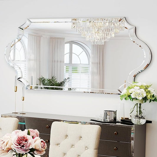 Chende Arch Large Mirror for Wall Decor with Clear Glass Frame, Beveled Edge, 24"x47" Living Room Decorative Mirror for Bathroom, Entrance, Hallway, Home Office, Unique Dual-Arch Design