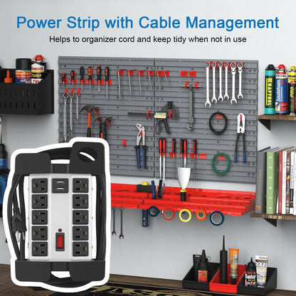 CCCEI Heavy Duty Power Strip with USB Ports, Garage 10 Outlets Surge Protector 2700 Joules, Industrial Workshop Metal 15Amp Multiple Outlets, 6 FT Extension Cord and Wide Spaced Grey.
