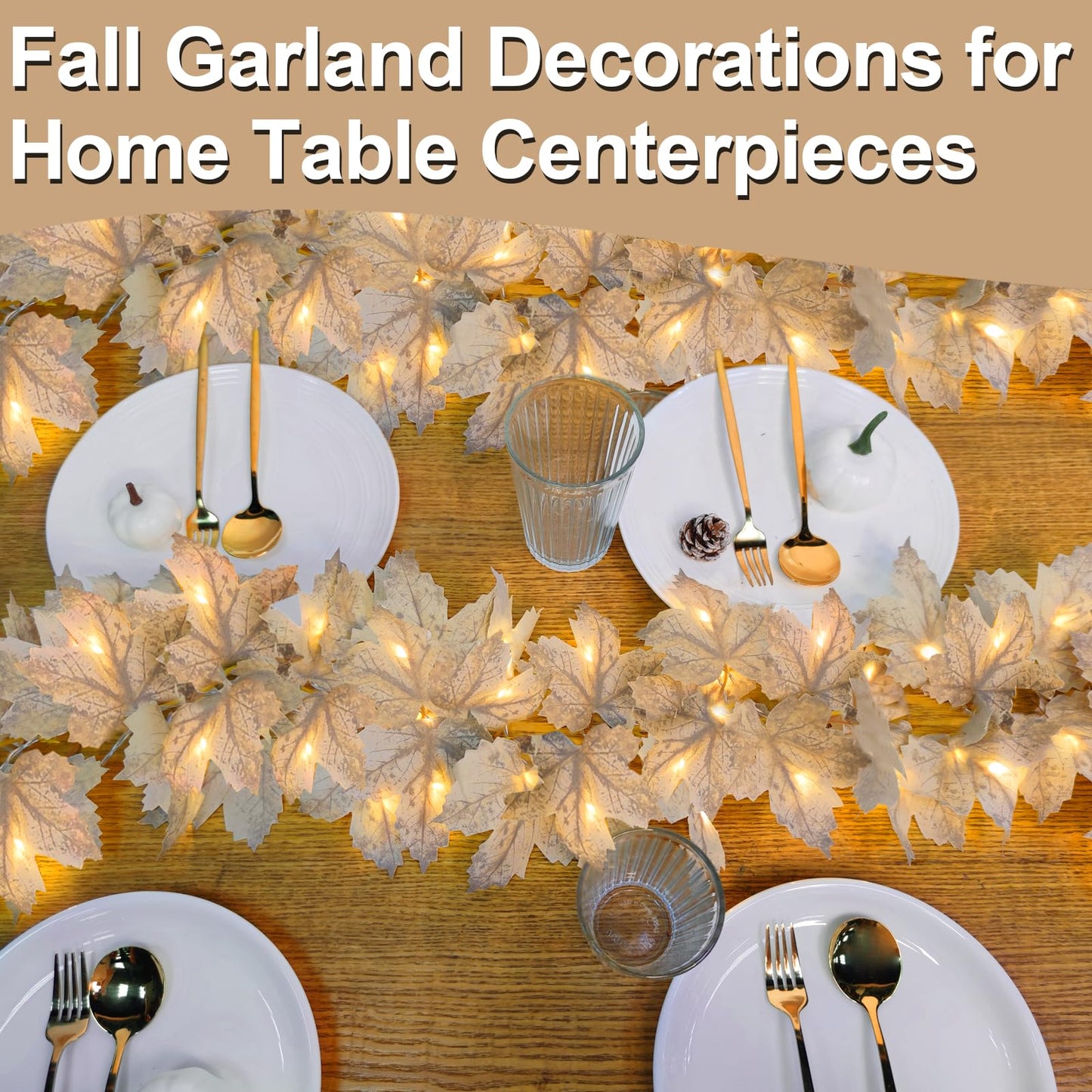 Timer - 2 Pack Fall Decor Fall Garland with Lights Fall Decorations for Home, Lighted Maples Leaves Garland Total 13Ft 40LED Battery Operated Halloween Thanksgiving Decor Home Indoor Outdoor Christmas