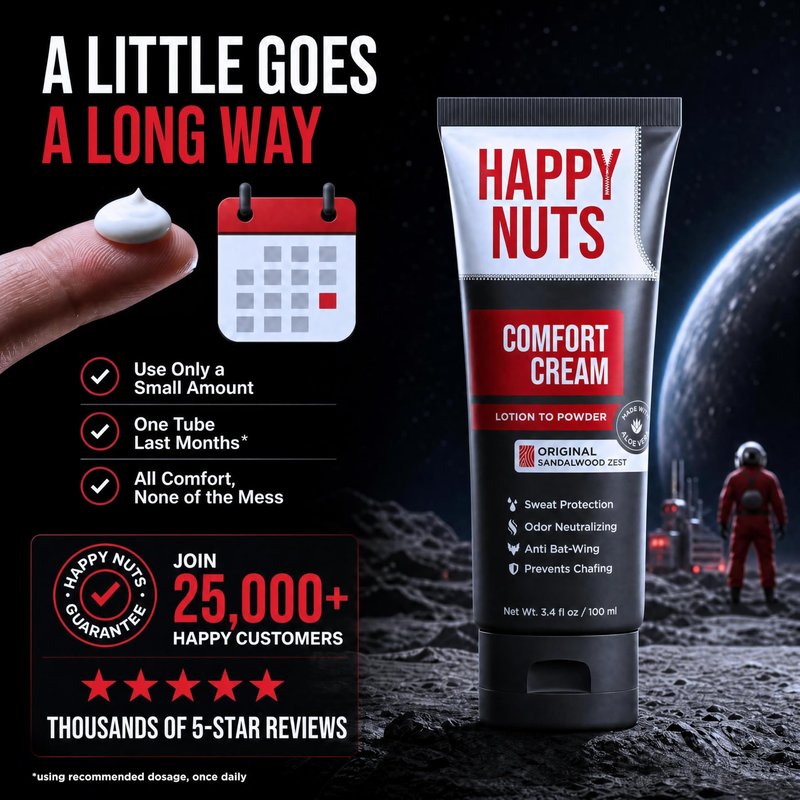 HAPPY NUTS Comfort Cream Deodorant For Men: Anti-Chafing Sweat Defense, Odor Control, Aluminum-Free Mens Deodorant & Hygiene Products for Men's Private Parts 3.4 Fl Oz (2 Pack), Fragrance-Free