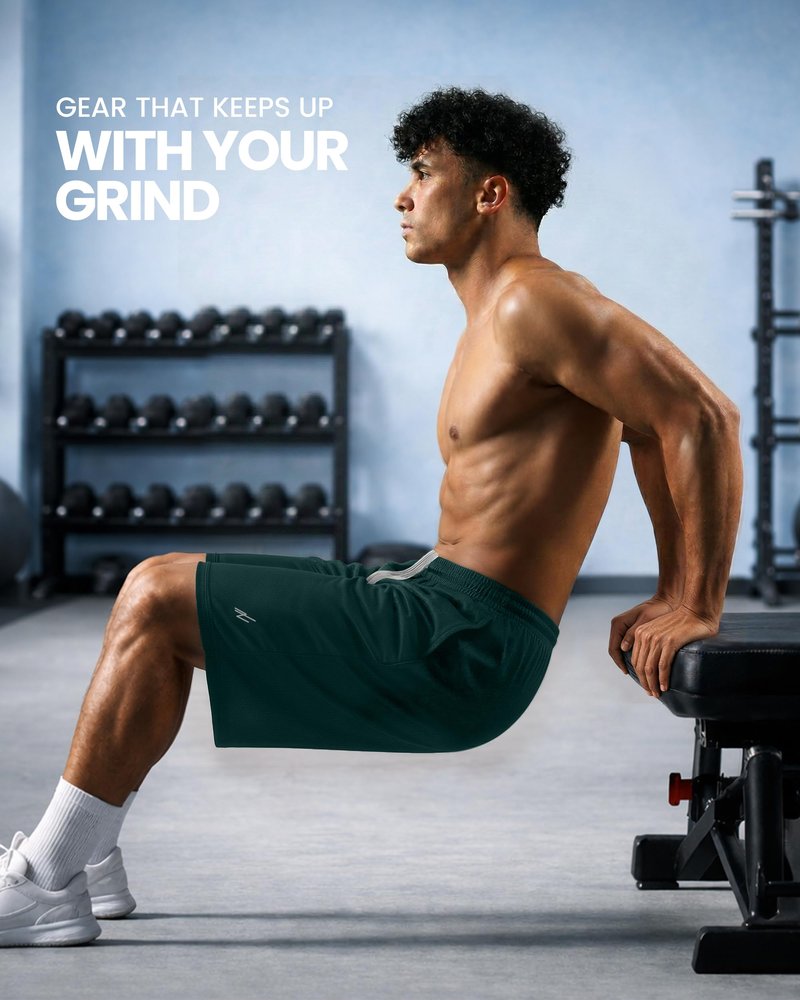 NY Threads Men's Athletic Shorts Quick Dry Loose-Fit Lightweight Running Workout Gym Shorts with Pockets, Large, Dark Green