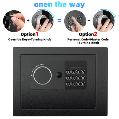 Digital Electronic Money Safe, Steel Security Lock Box with Keypad, Office Hotel Business Jewelry Gun Cash Safe, 0.23 Cubic Feet, 9.06" W x 6.69" D x 6.69" H（black）