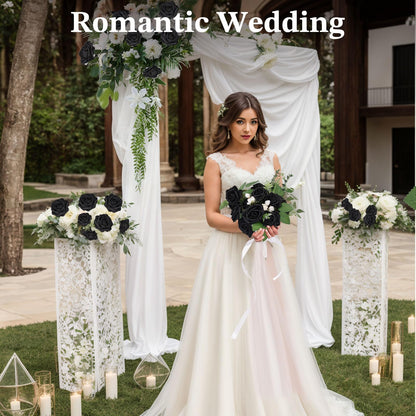 JOHOUSE 30PCS Black Fake Roses, Halloween Decor Artificial Flowers with Stems for Wedding Bouquets Party and Gothic Decoration