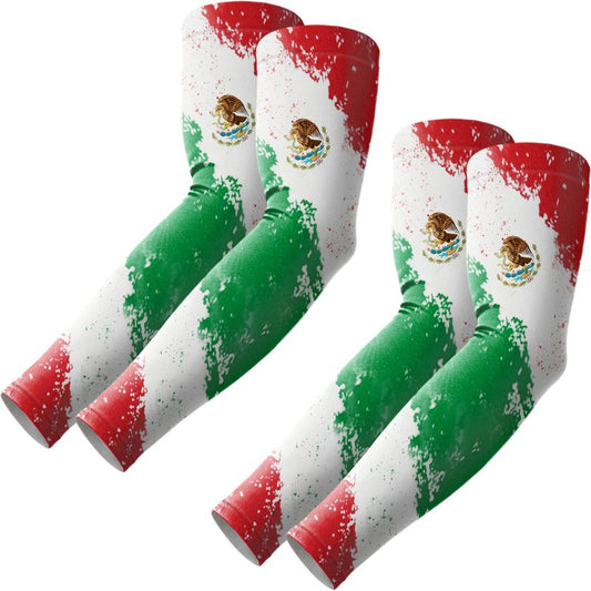 ROXUN 2 Pairs Flag Arm Sleeves Cooling UV Protection for Men Women Soccer Football Sports Gear Mexico Flag-2