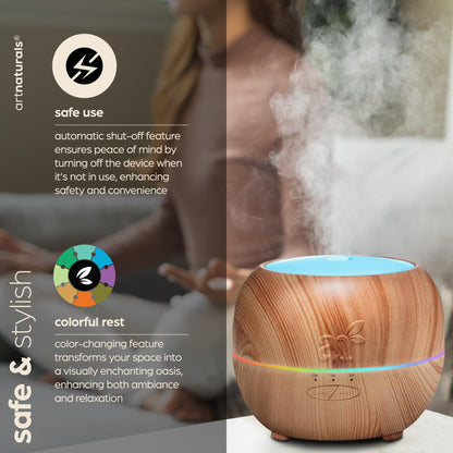 ArtNaturals Aromatherapy Essential Oil Diffuser –(5.0 Fl Oz / 150ml Tank) / Ultrasonic Cool Mist Aroma Humidifier - Adjustable Mist Mode, Auto Shut-Off Whisper Quiet and 7 Color LED Lights