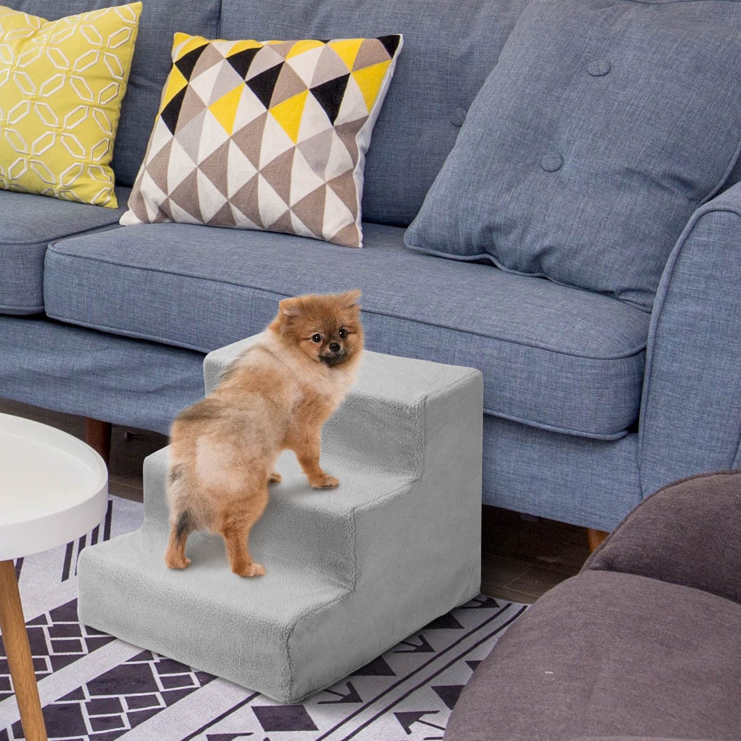 Youyijia Dog Steps 3 Steps Pet Stair Step for Bed 45x35x30cm Pet Stairs Pet Ladder with Washable Non Slip Plush Cloth Cover for Dogs and Cats (Grey)