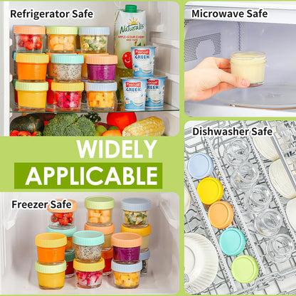 DRKIO 20 Pack Glass Baby Food Storage Containers 4 Oz Baby Food Jars with Lids Baby Food Maker Microwave Dishwasher Freezer Safe 100% Leak-Proof BPA Free