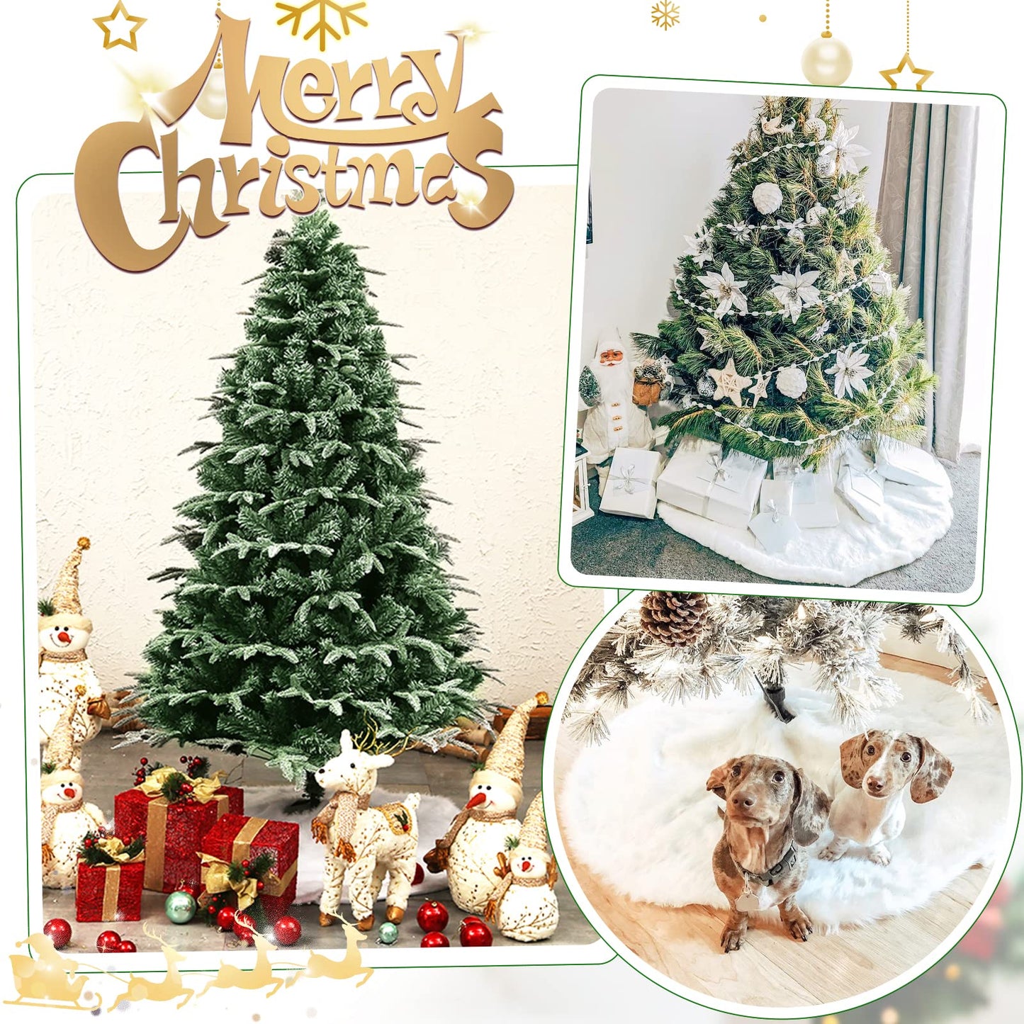 White Tree Skirt 48 Inch Large Faux Fur Tree Skirts Plush Holiday Christmas Tree Decorations for Xmas Ornaments Winter Indoor Party Decor
