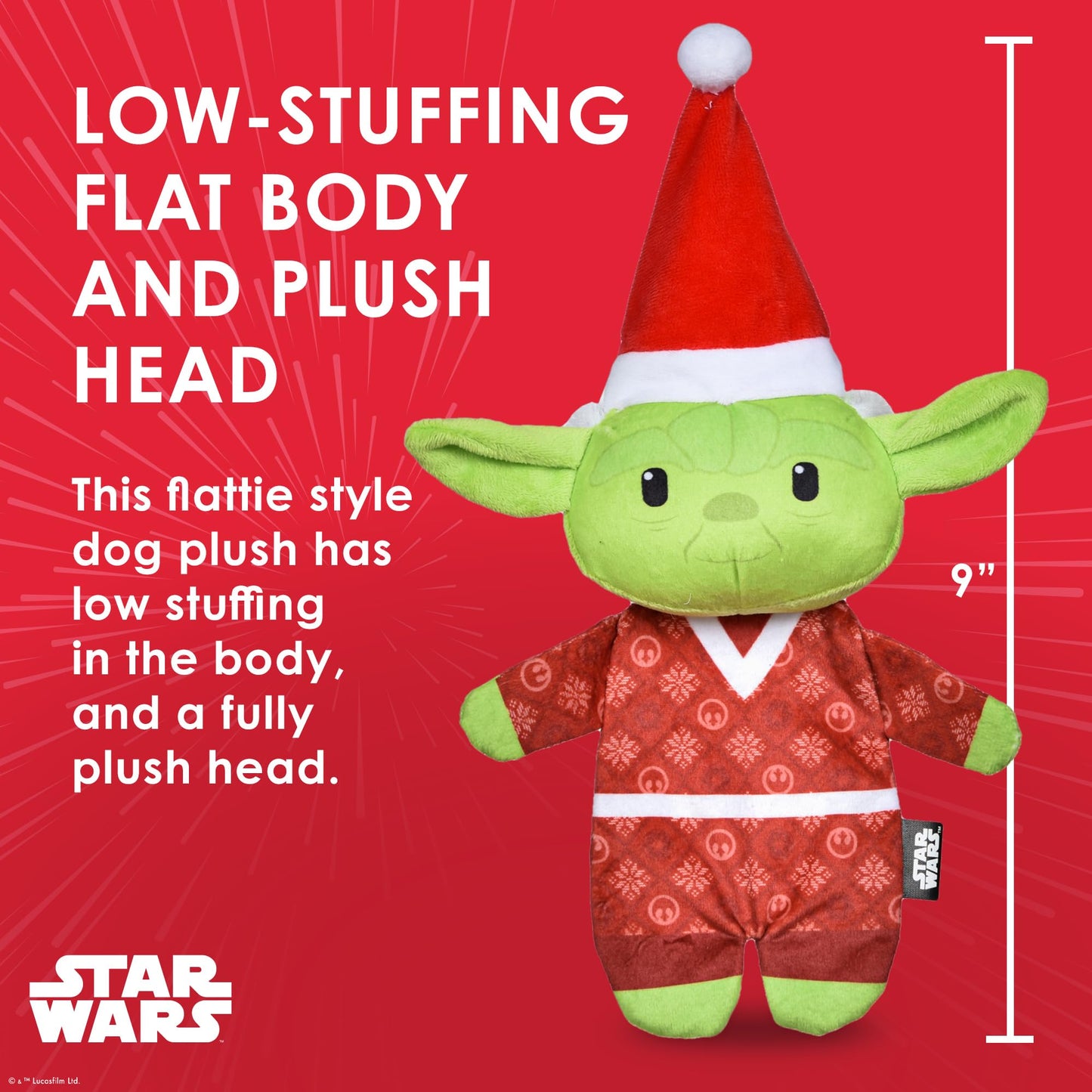 STAR WARS for Pets Holiday 9" YODA Elf with Flat Body Pet Toy, with Crinkle & Squeak | 9” Plush Squeaker Holiday YODA Pet Toy Toy for Dogs | Dog Stocking Stuffers