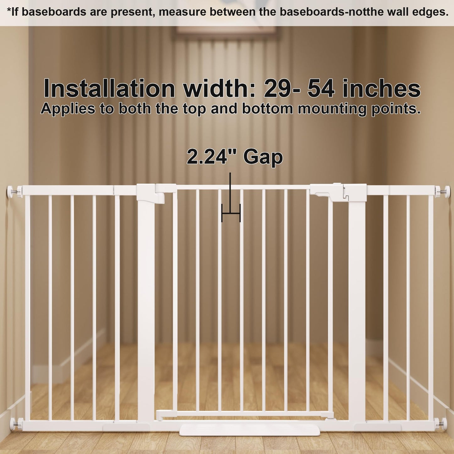 Colbabe 29-54 inches Extra Wide Metal Baby Gate for Stairs/Doorways, 30 inches Tall Pressure Mounted Pet Gates, Auto-Close Child Safety Gate, No Drilling Easy Walk-Through Dog Gate Indoor, White
