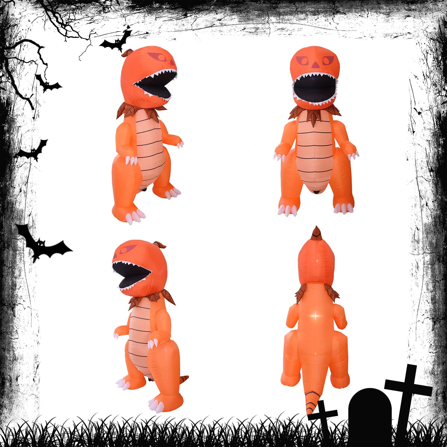 DearSun 8FT Giant Halloween Inflatable Pumpkin Dinosaur with LED Lights Outdoor Decoration Large Party Yard Decoration (Giant Pumpkin Dinosaur)