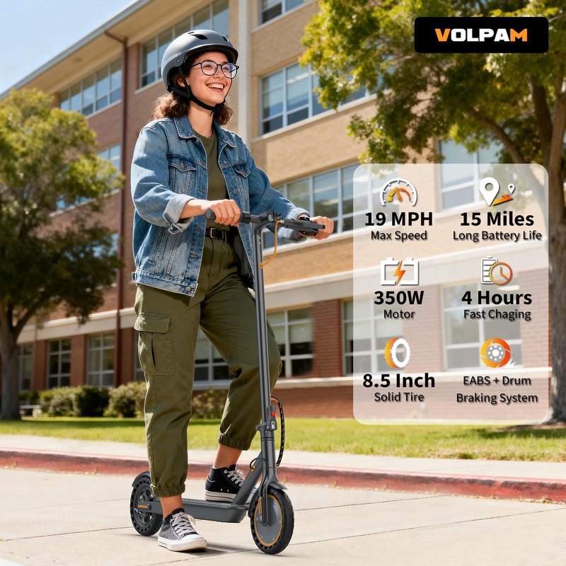 Electric Scooter for Adults, Max Speed 19 MPH, Up to 15 Miles Range, 350W Motor Adult E-Scooter, 8.5" Solid Tire, Foldable Scooter with Dual Braking, Smart APP, Light Control for Campus, Commuter