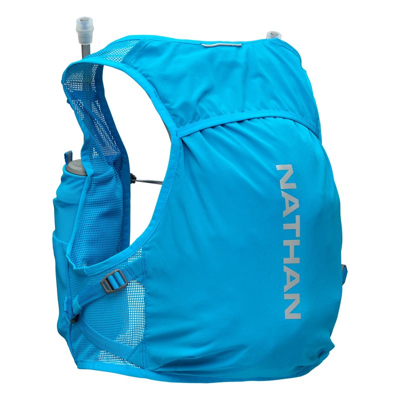 Nathan Unisex Hydration Vest - Lightweight, Quick-Fit Size Adjustment, Details, Includes Two 14oz Hydrapak Flasks, 4L Storage, Six Pockets for Running Essentials,Pinnacle Breeze, Electric Blue, L-XL