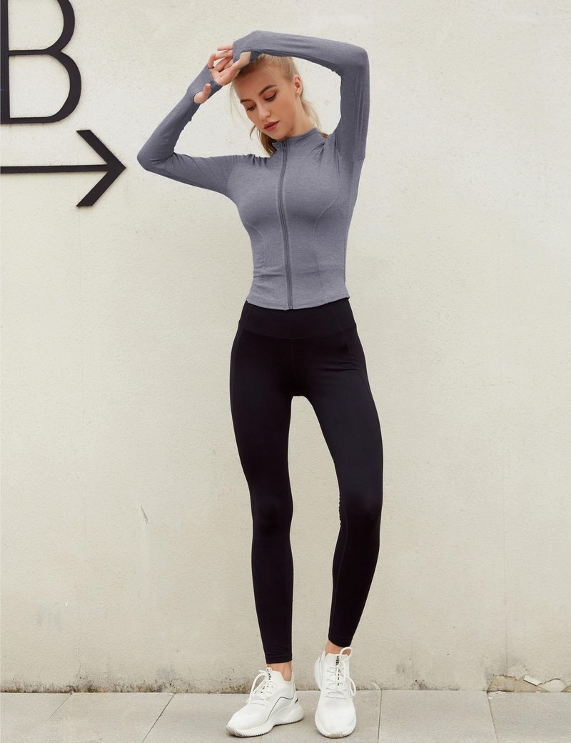 Lviefent Womens Lightweight Full Zip Running Track Jacket Workout Slim Fit Yoga Sportwear with Thumb Holes (Heather Grey, X-Large)
