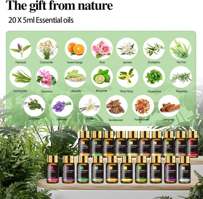MAYJAM Tea Tree 20 Pcs Pure Essential Oil Gift Set, for Diffuser, Humidifiers, Skin Care, Massage, Fragrance Oil Scent for DIY Candle and Soap Making, Gift for Friend (5ML)