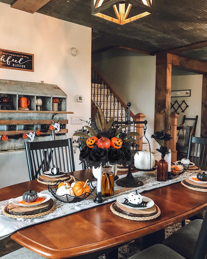 Bessol Halloween Artificial Flowers Decorations,Fake Black Roses Eucalyptus Pumpkins with Vase Arrangements Halloween Table Centerpiece for Kitchen Dining Living Room Home Indoor Decor