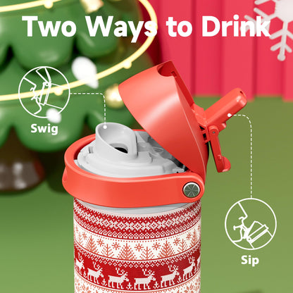 24 oz Insulated Water Bottle for Christmas: Meoky Stainless Steel Water Bottle with Straw and Spout Lid - Leak Proof, Cold for 24 Hours, Fits in Car Cup Holder, Christmas Gifts for Adults, Merry Trio
