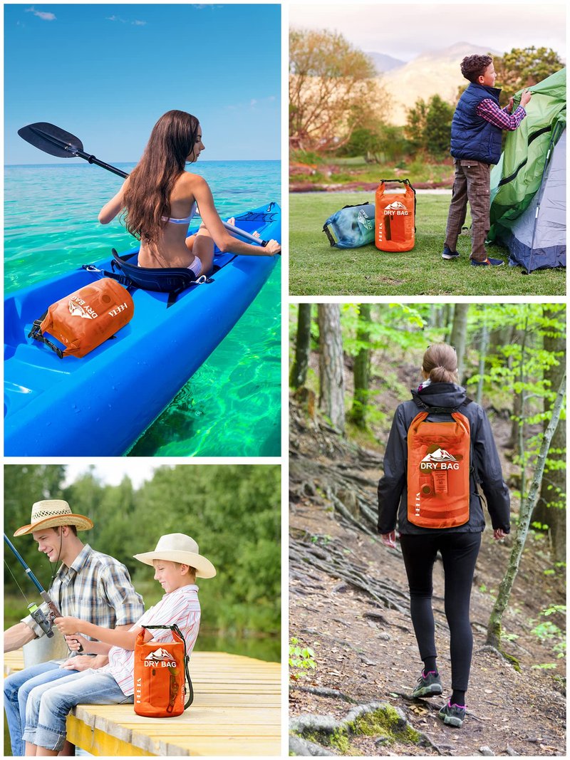 HEETA Dry Bag Waterproof for Women Men, Roll Top Lightweight Dry Storage Bag Backpack with Phone Case for Travel Swimming Boating Kayaking Paddle Board Camping Beach Accessories (Orange, 30L)