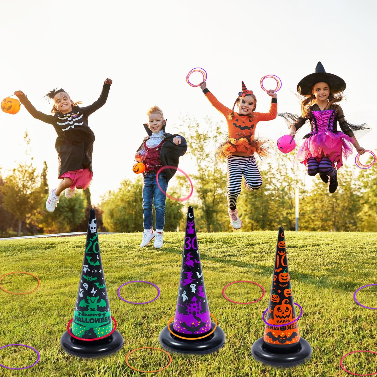 Voiiake 3 Pack Witch Hat Halloween Inflatables Ring Toss Game - Fun Halloween Games,Toys & Party Supplies, Games & Toys for Kids Adults