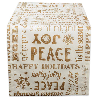 DII Holiday Dining Table Linen Metallic Fabric Kitchen Décor, Christmas Table Runner, 14x72, Gold Holiday Collage