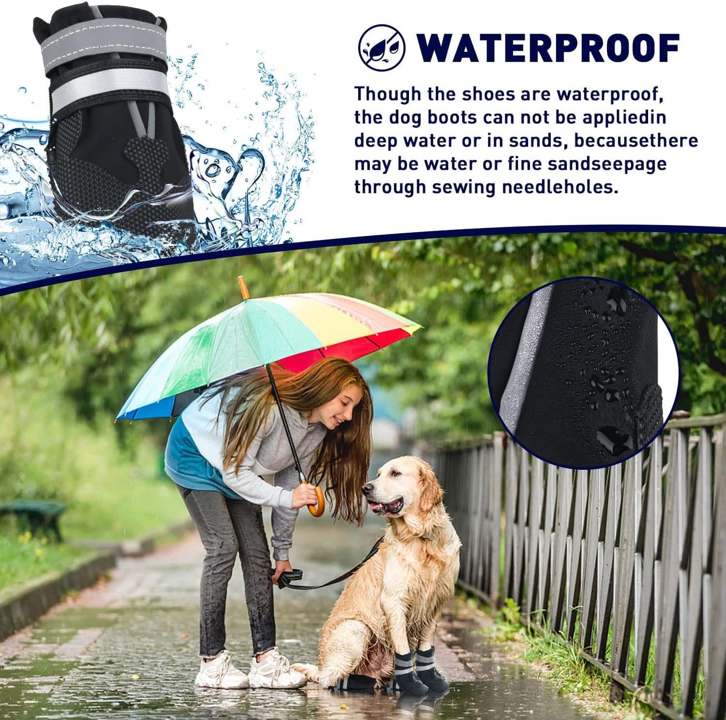 Dricar Dog Shoes, Set of 4 Dog Boots for Injured Paws, Waterproof Anti Slip Dog Shoes for Walking, Paw Protectors with Reflective Straps for Medium Large Dog (L, Black)