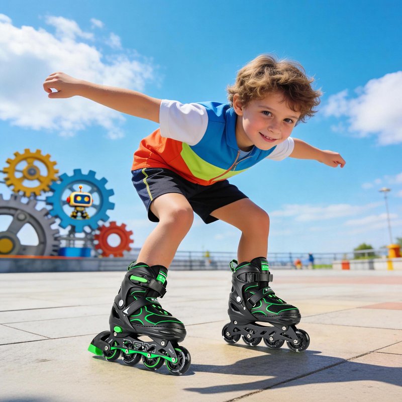 2PM SPORTS Inline Skates for Kids Girls Boys Ages 4-8 8-12 4-7 7-12 10-14 with Light Up Wheels, Adjustable Kids Roller Skates Blades for Adults Men Women Beginners Youths Green, Size Large